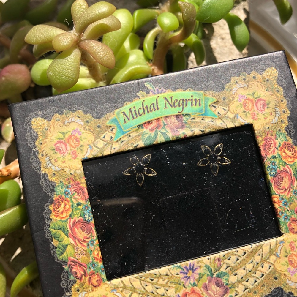 Michal Negrin Black Star Flower Stud Earrings